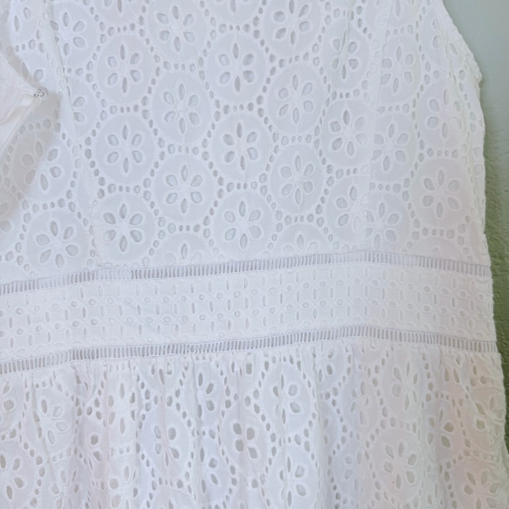 1901 Cotton White Eyelet Cottagecore Button Up Sleeveless Bohemian Midi Dress 12 - Picture 9 of 13